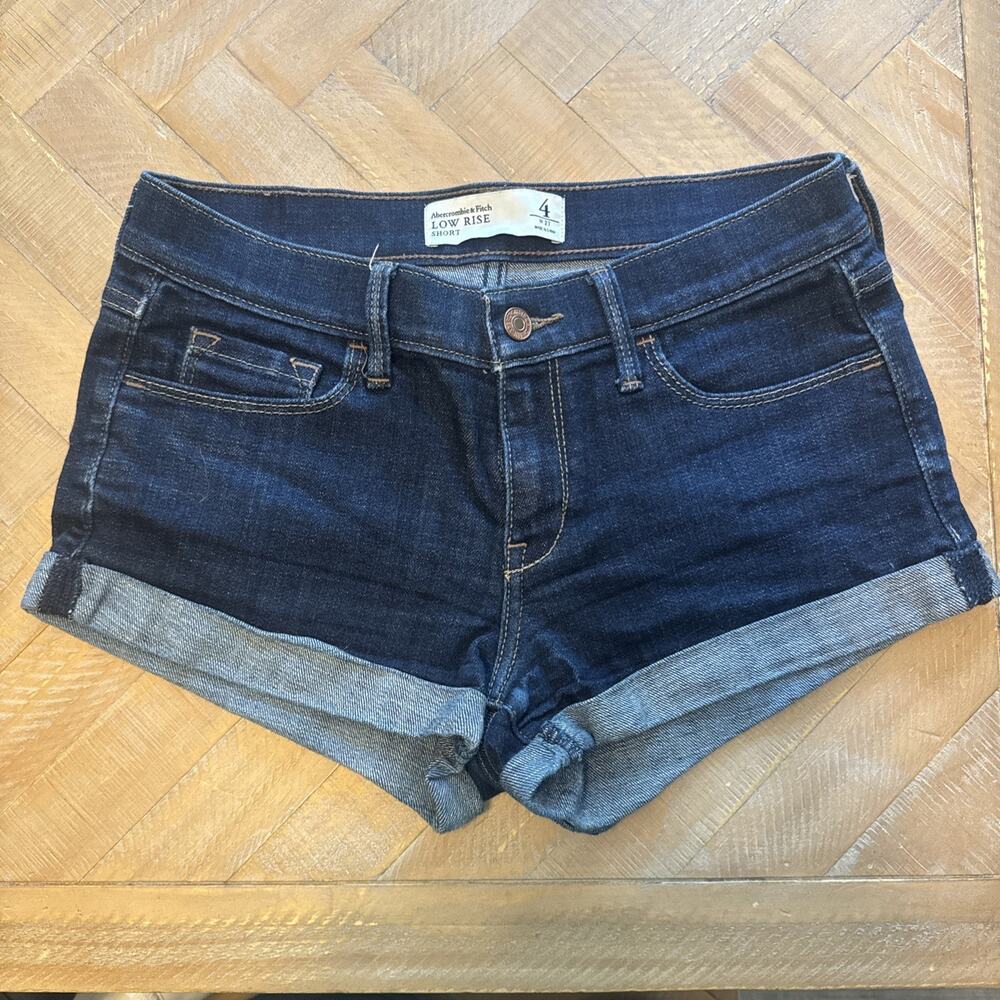 Abercrombie & Fitch Y2K Micro Mini Short Shorts Blue Low Rise Cuff Stretch Sz 27